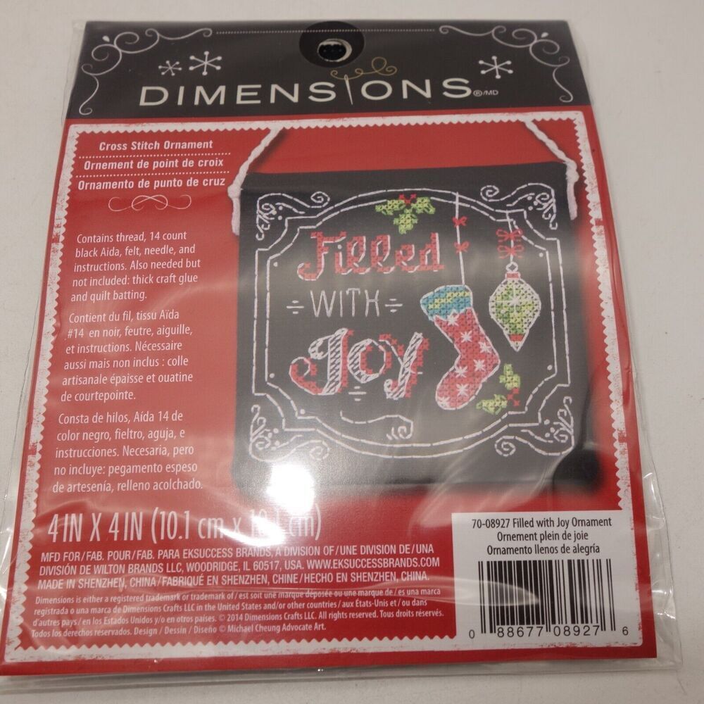 NEW DIMENSIONS Counted Cross Stitch Christmas Ornament Filled with Joy 4" x 4"